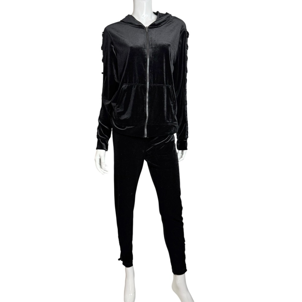 Material Girl 2 Piece Black Hooded‎ Velour Jogger Set